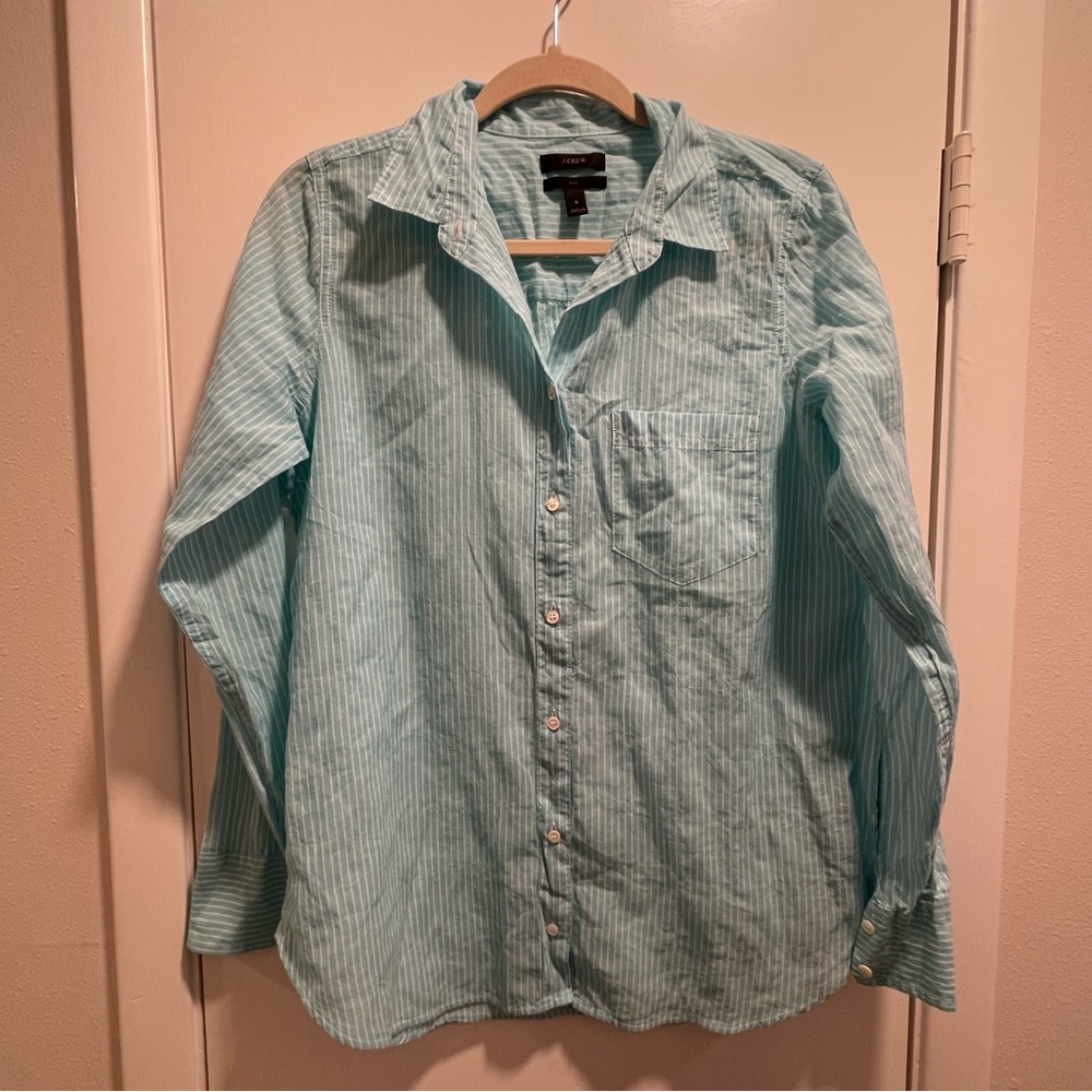 J. Crew Light Blue Classic Fit Striped Button-Up Boy Shirt